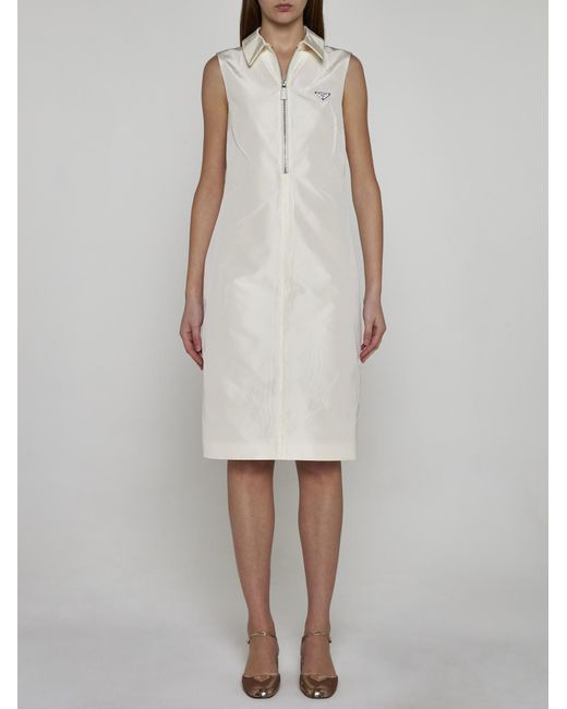 Prada White Silk-blend Polo Shirt Dress