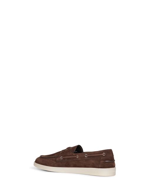PRADA CALZATURE Brown Dark Suede Boat Shoes for men