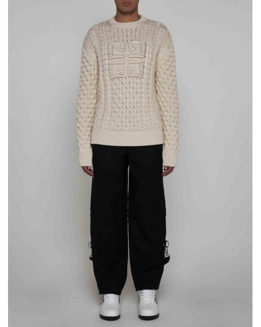 Givenchy White 4g Cable-knit Cotton Sweater for men