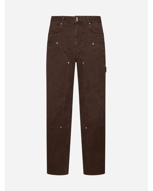 Givenchy Brown Cotton Carpenter Trousers for men