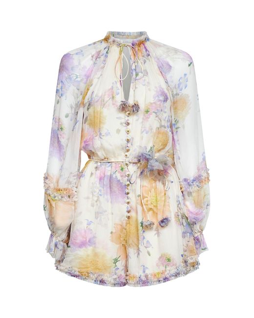 Zimmermann White Cream Dahlia-Print Viscose Luna Playsuit