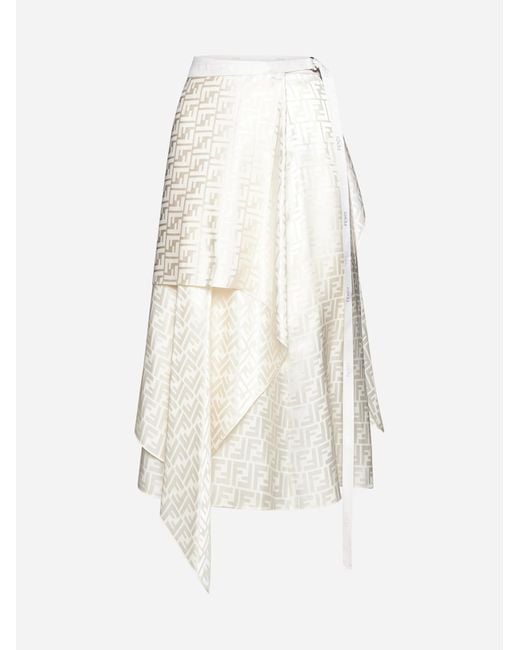 Fendi White Ff Satin Silk Wrap Skirt