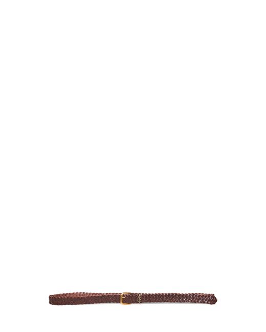 Saint Laurent White Burnt Chocolate Woven Leather Cassandre Belt for men