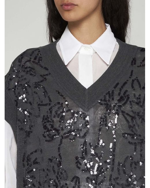 Brunello Cucinelli Black Sequined Linen-blend Sweater