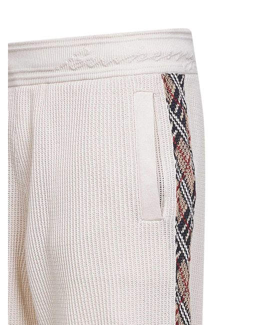 Burberry White Cotton Mesh Shorts With Check Trims for men