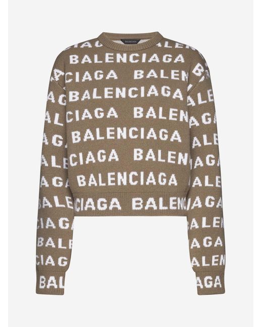 Balenciaga White Logo Wool Cropped Sweater