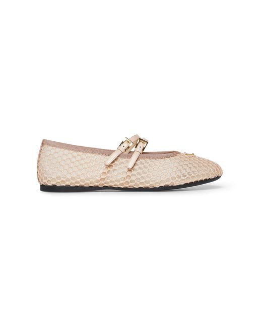 フラットシューズ PRADA White Mesh Ballerinas Leather ballet flats in white - Prada | Mytheresa