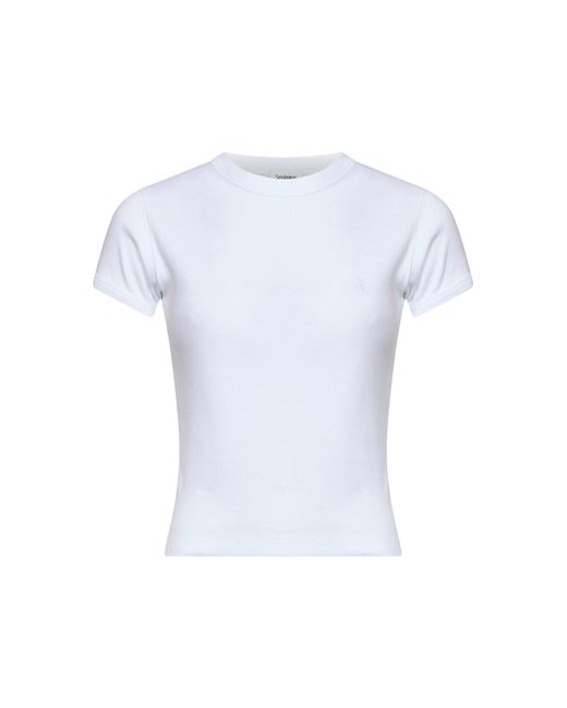 Saint Laurent White Ribbed Cotton Jersey Cassandre T-Shirt