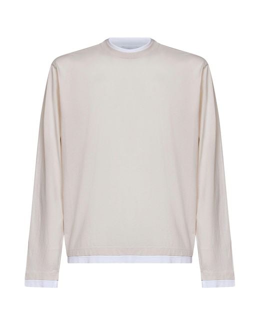 Prada Abbigliamento White Talc And Cotton Long-Sleeved T-Shirt for men
