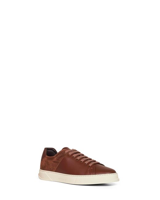Ferragamo Brown Leather And Suede Clayton Low-Top Sneakers for men
