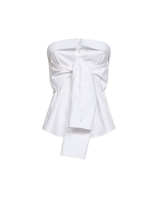 GIUSEPPE DI MORABITO White Poplin Bustier Top With Tied Sleeves
