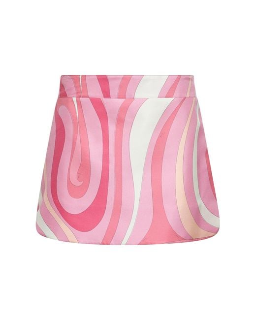 Emilio Pucci Pink Marmo Print Silk Twill Mini Skirt
