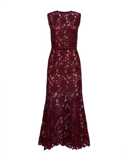 Self-Portrait Purple Self Portrait Burgundy Guipure Lace Belted Midi Dress