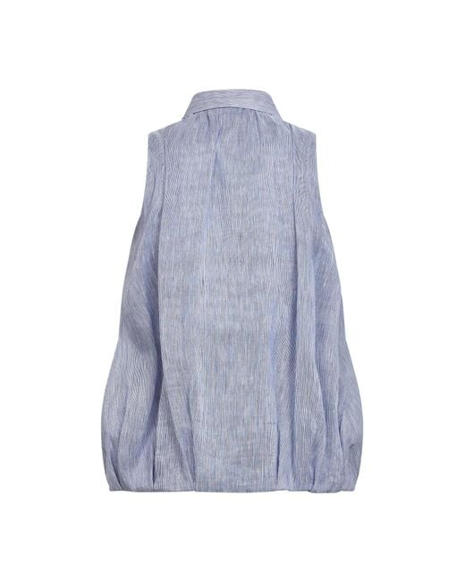 Brunello Cucinelli Blue And Striped Organza Sleeveless Shirt