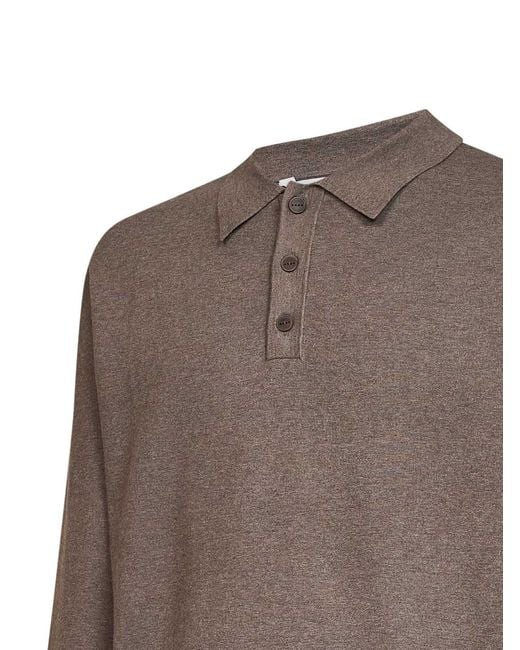 Hevò Brown Taupe Compact Viscose-Blend Knit Mar Grande Polo Shirt for men