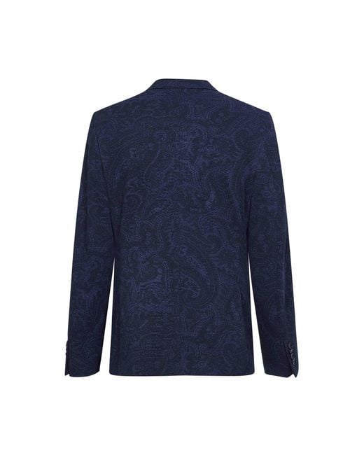 Etro Blue Paisley-Pattern Seersucker Jersey Single-Breasted Jacket for men