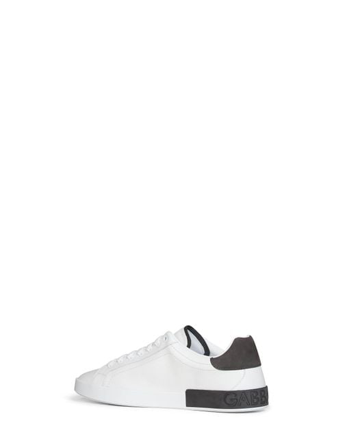 Dolce & Gabbana White And Dark Nappa Calfskin Leather And Nubuck Portofino Low-Top Sneakers for men