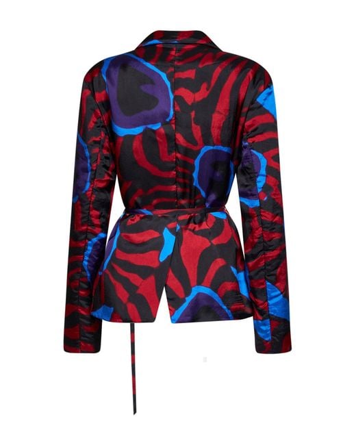 Dries Van Noten Blue Marbled Clay-Print Twill Blursy Belted Blazer