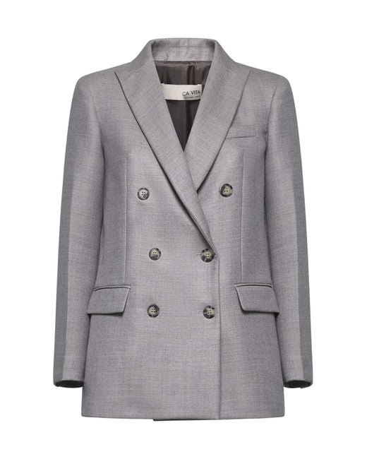 Blanca Vita Gray Taupe Gabardine Gloxy Double-Breasted Blazer