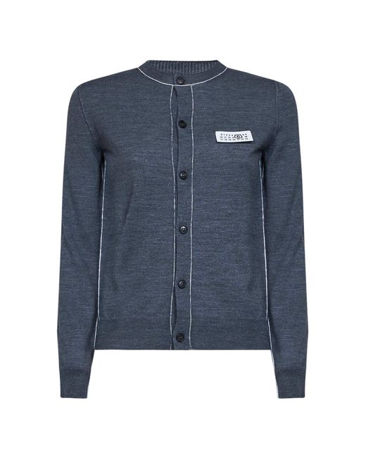 MM6 by Maison Margiela Blue Melange Wool Blend Cardigan With Contrasting Trims
