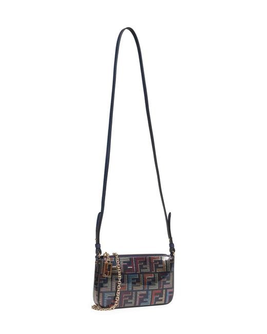 Fendi White Baguette Pouch Bag With Chain