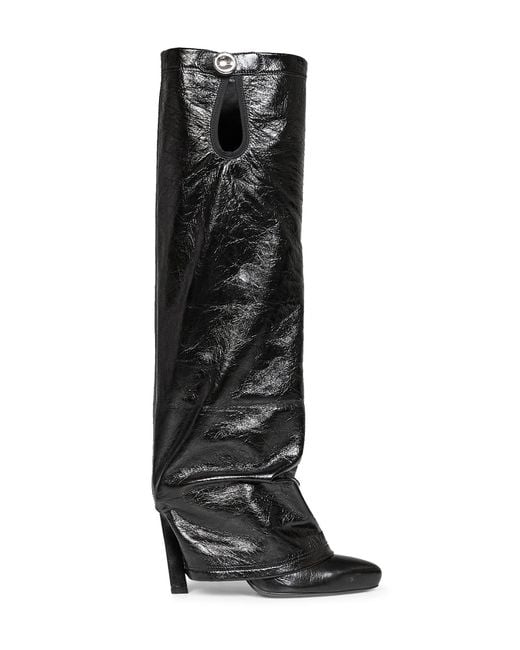 The Attico Black Crackled Leather "Leon" High Boots