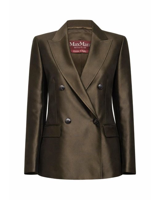 Max Mara Green Khaki Silk Blend Shantung Mstpeccati Blazer