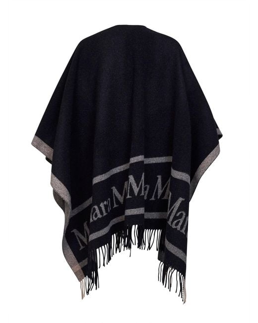 Max Mara Blue Jacquard Wool Hilde Poncho