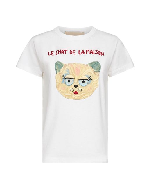 Valentino White Le Chat De La Maison Embroidered T-Shirt