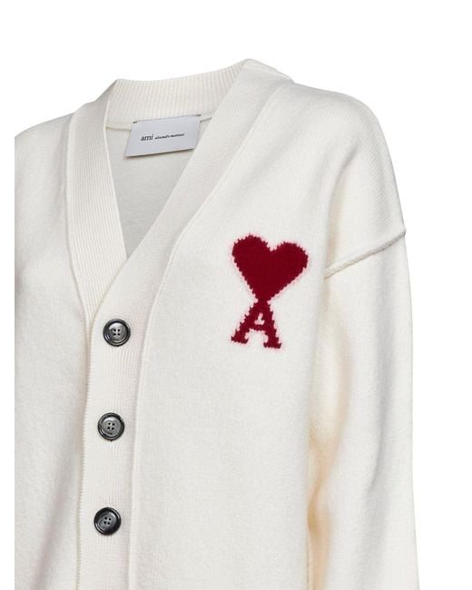 AMI White Ecru Felted Merino Wool Ami De Cœur Cardigan