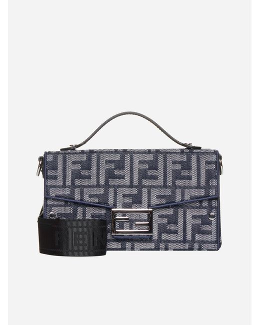 Fendi Blue Baguette Soft Trunk Ff Fabric Bag for men