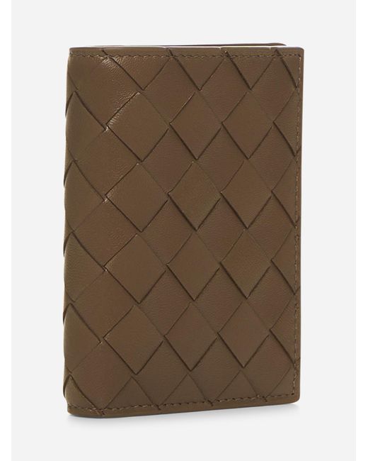 Bottega Veneta Brown Beige Intrecciato Small Bi-fold Wallet