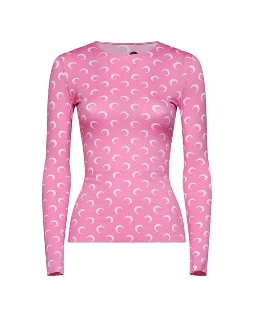 MARINE SERRE Pink Moon Print Recycled Jersey Top<Br