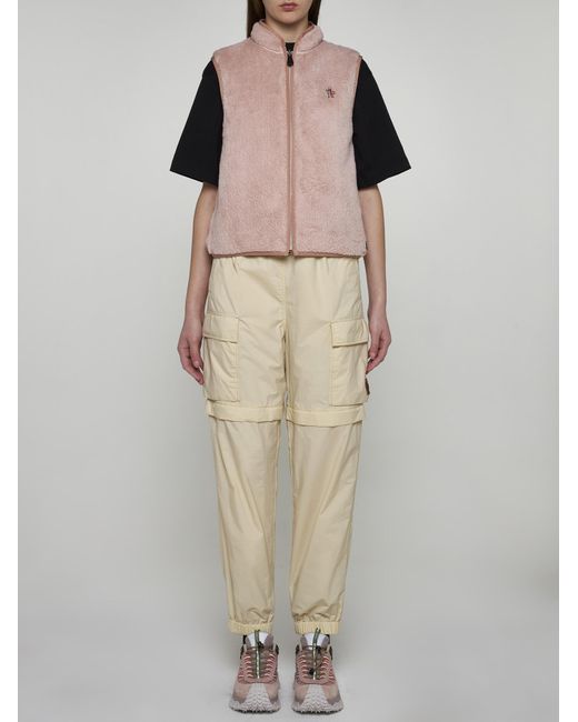 3 MONCLER GRENOBLE Pink Teddy And Nylon Reversible Vest