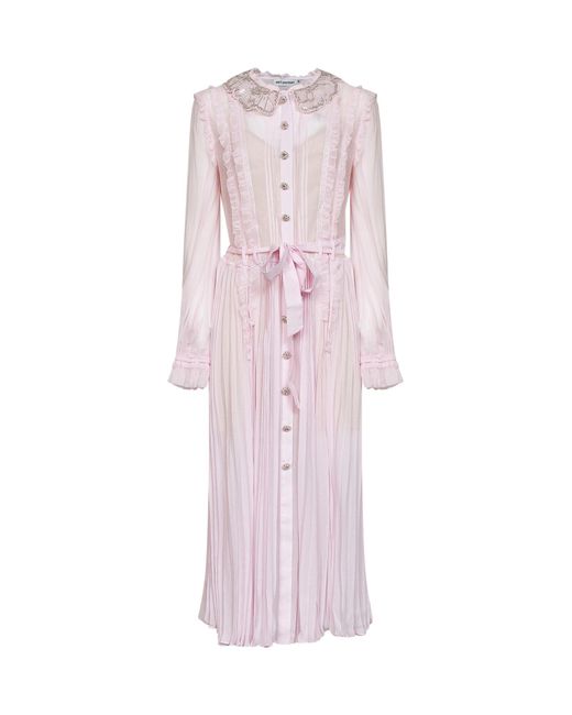 Self-Portrait Pink Self Portrait Pleated Chiffon Belted Midi Dress