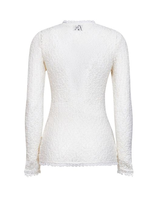 Isabel Marant White Stretch Lace Brany Long-Sleeved Top