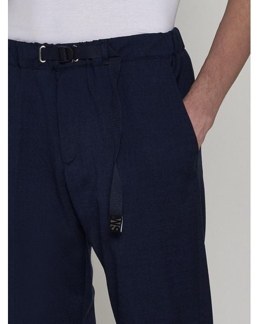 White Sand Blue Viscose-blend Belted Trousers for men