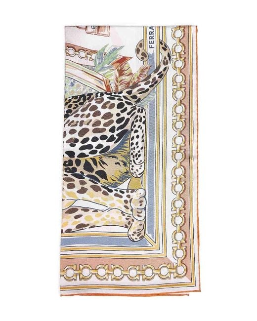 Ferragamo White And Felini-Print Silk Scarf
