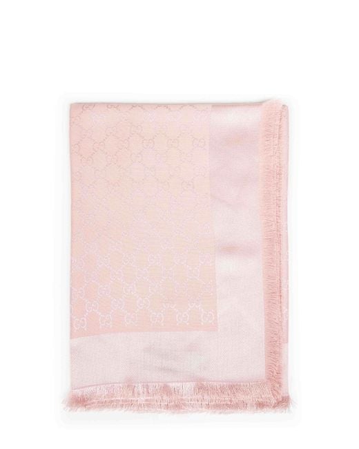 Gucci Pink And Gg Silk And Wool Shawl<Br
