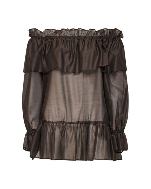 Blanca Vita Brown Mocha Voile Cevil Off-The-Shoulder Tunic
