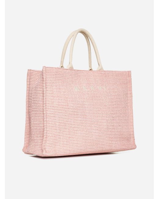 Marni Pink Basket Raffia Large Tote Bag