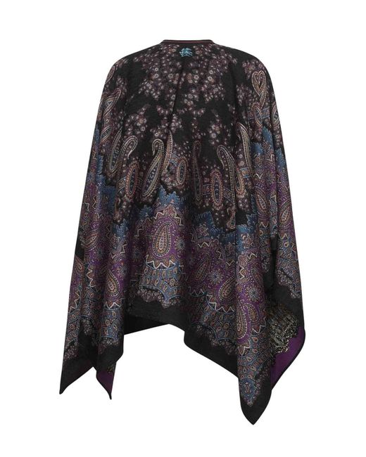 Etro Black Paisley Jacquard Pattern Chenille Cape