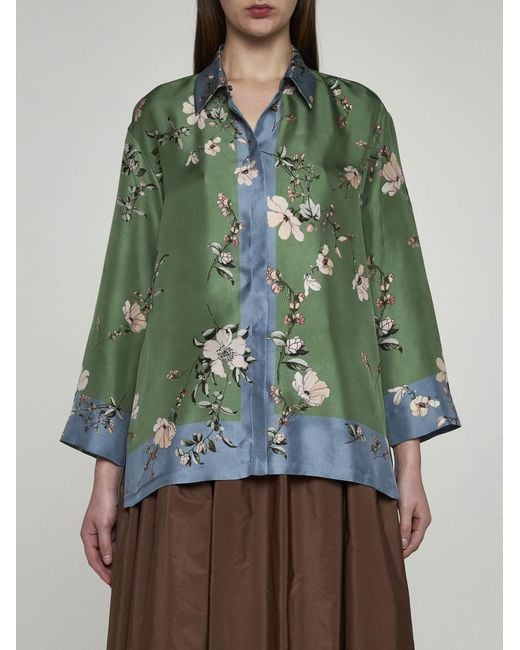 Max Mara Green Fashion Print Silk Shirt