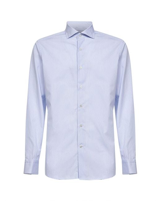 D 40 Blue Striped Cotton Poplin Shirt for men