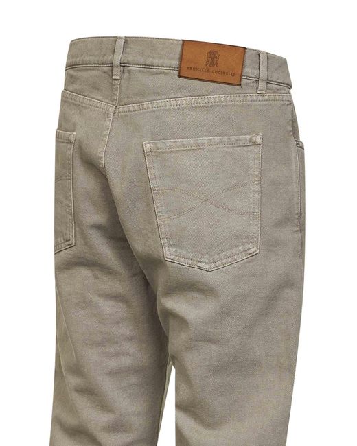 Brunello Cucinelli Gray Khaki Garment-Dyed Denim Iconic Fit Jeans for men