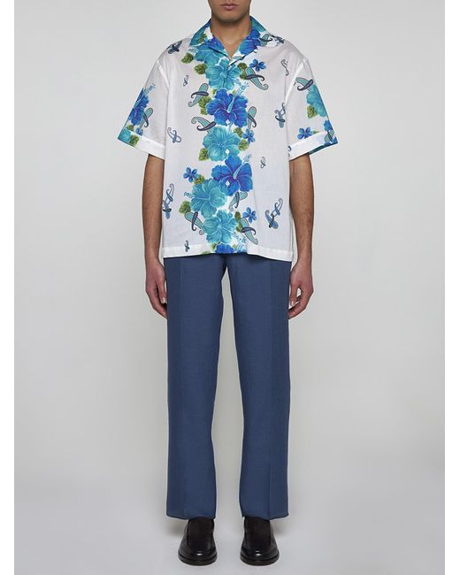 Etro Blue Floral Print Cotton Shirt for men