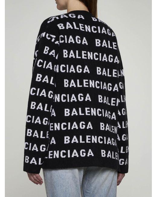 Balenciaga Black Logo Wool Cardigan