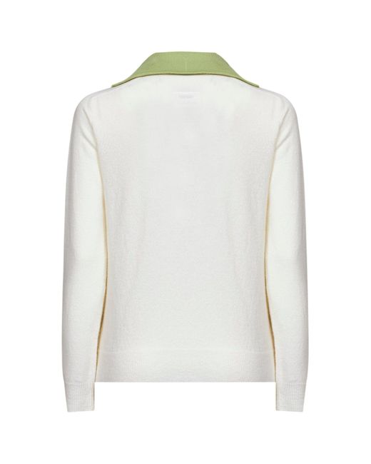 MM6 by Maison Margiela White Off- Wool Blend Sweater With Contrasting Collar