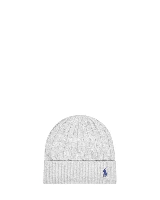 Polo Ralph Lauren White Soft Cable Knit Wool And Cashmere Beanie