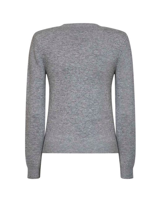 Self-Portrait Gray Wool And Cashmere Blend V-Neck Flower Sweater